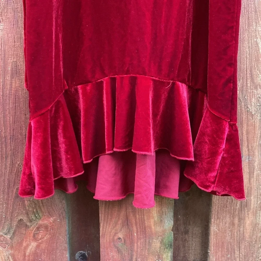 My Michelle Red Velvet Glitter Stripe Ruffle Formal Dress Size 14 Girls
